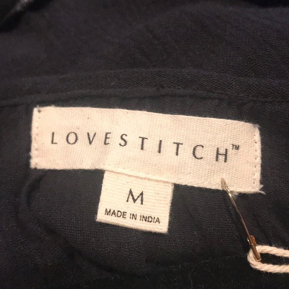 Love Stitch Contrast Lattice Tie Front Navy Top - Picture 3 of 5